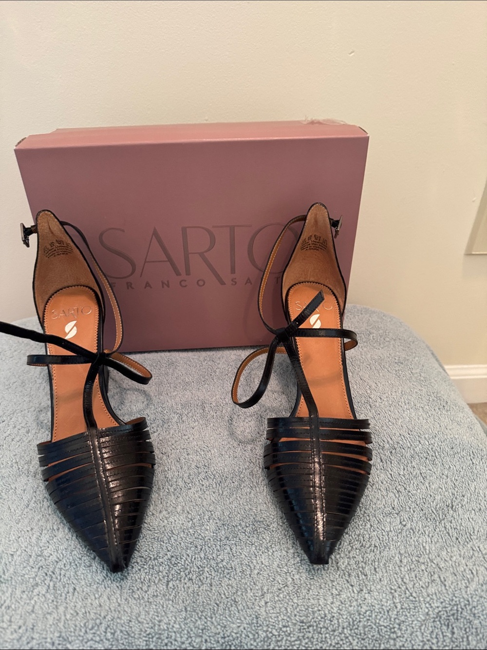 SARTO By Franco Sarto Black Pointed Ankle-Tie Heels